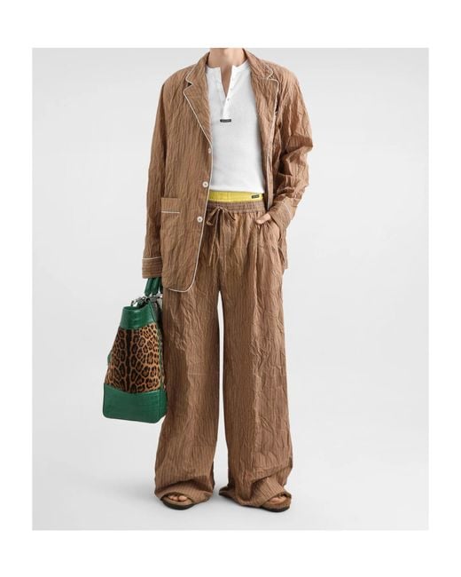 Dolce & Gabbana Brown Crinkled Striped Shirt-Style Vanity Robe for men