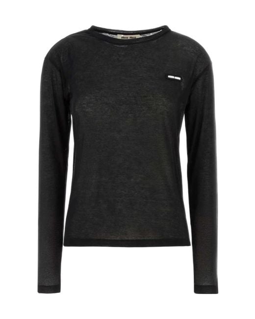 Miu Miu Black Logo-Patch Long-Sleeved T-Shirt