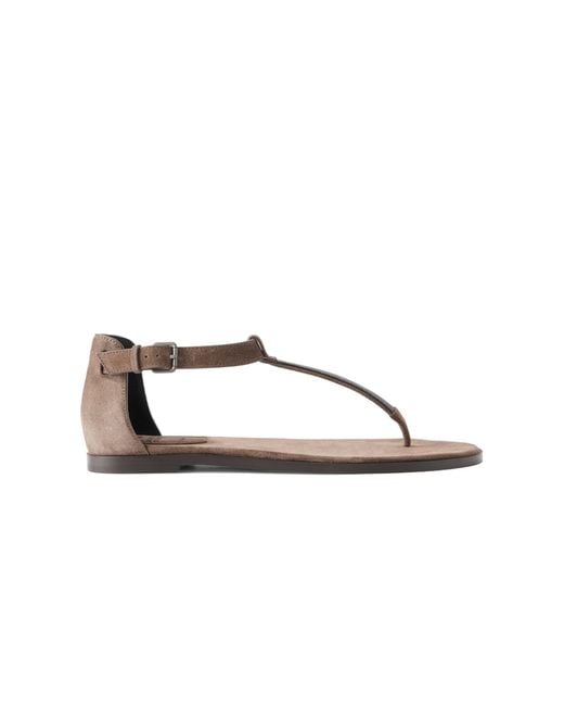 Brunello Cucinelli Brown Round-Toe Flat Sandals