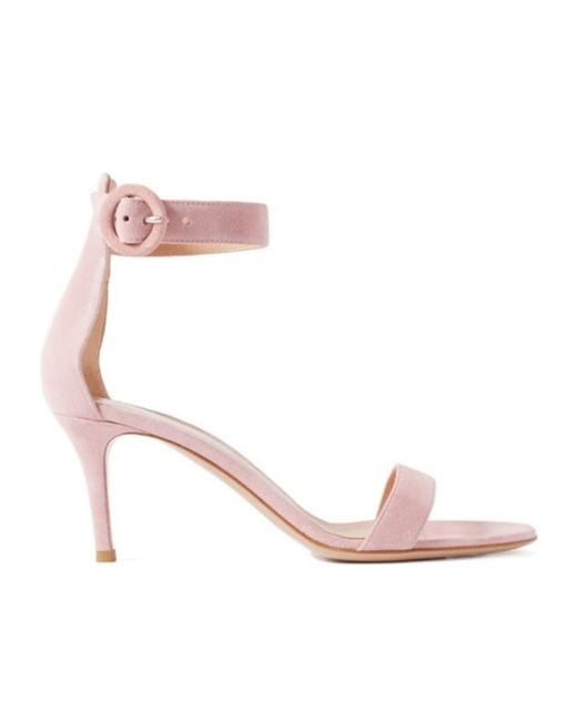 Gianvito Rossi Pink Portofino 70 Suede Sandals