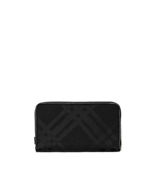 Burberry Black Checkered Jacquard Zip-Up Wallet for men