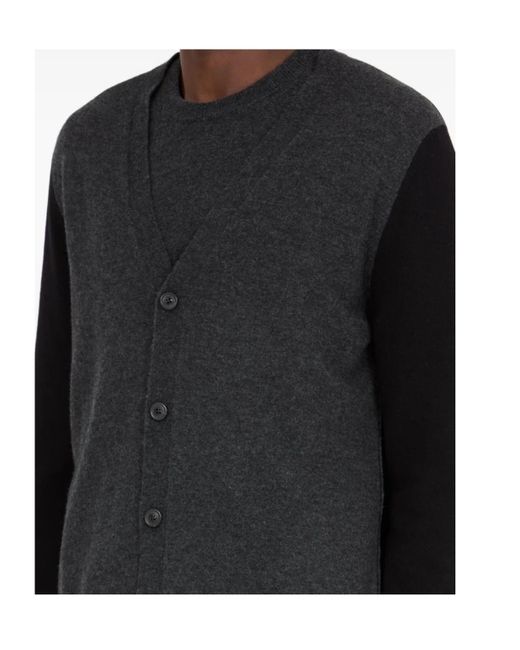 Maison Margiela Blue V-Neck Elbow-Patch Cardigan for men