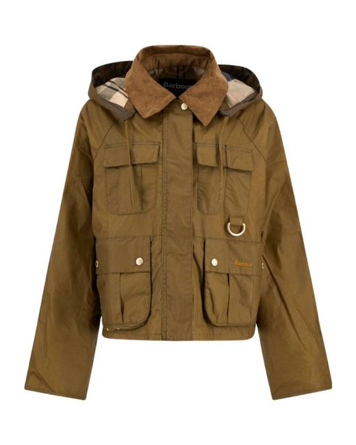 Barbour Green Liza Corduroy-Collar Hooded Jacket