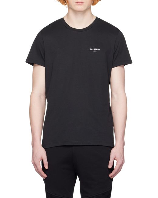 Balmain Black Flocked Logo Crewneck T-Shirt for men