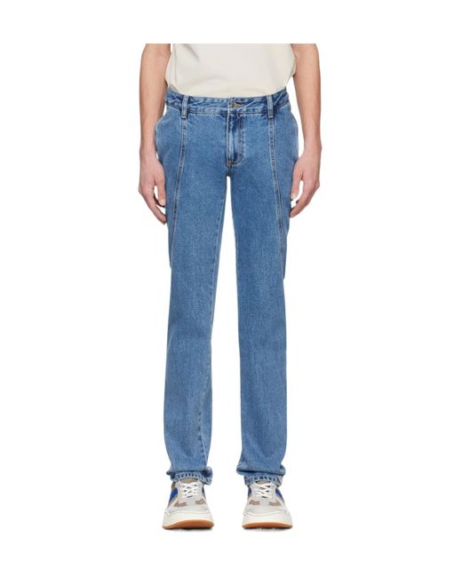 Adererror Blue Stitched Belt-Loop Jeans for men