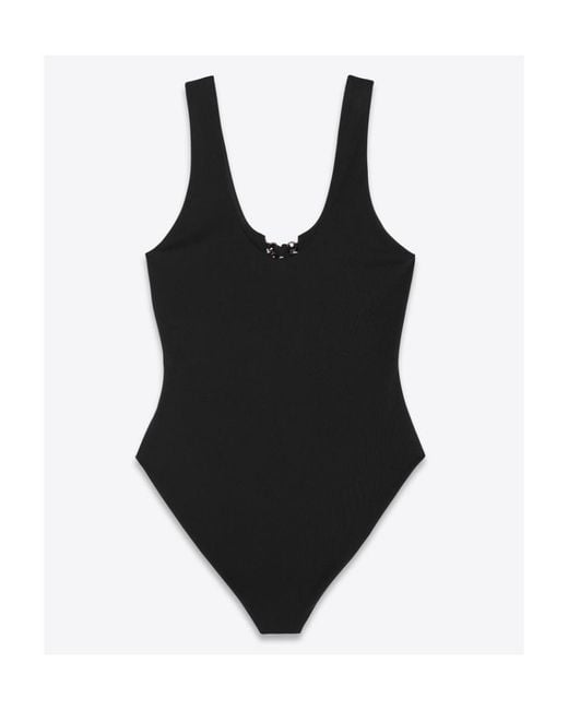Saint Laurent Black Saharienne Braid-Detailed Swimsuit