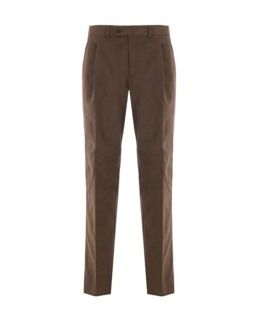 Caruso Brown Pleated Moleskin Trousers for men