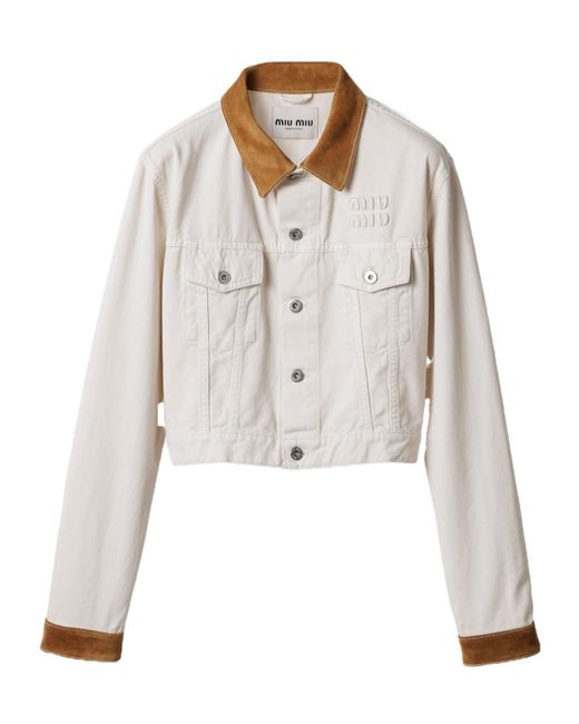 Miu Miu White Denim And Leather Blouson Jacket