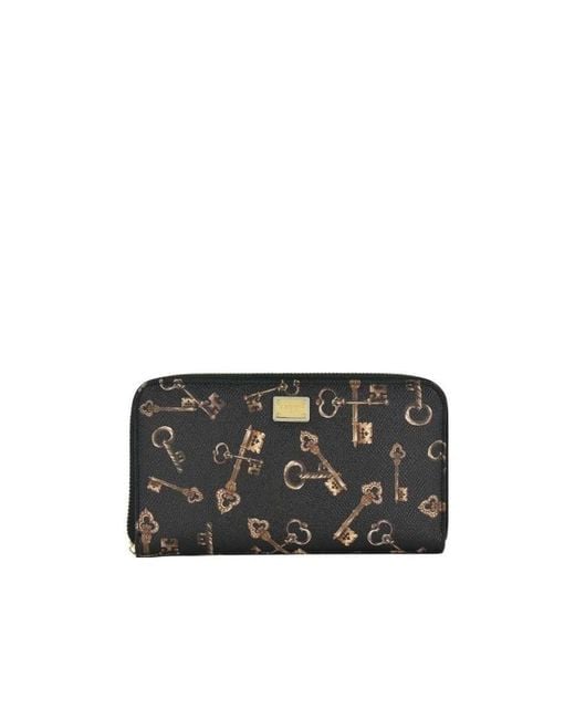 Dolce & Gabbana Black Printed Zipper Wallet