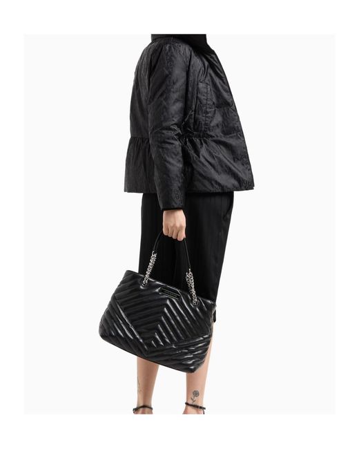 ARMANI EXCHANGE Black Matelassé-Effect Tote Bag