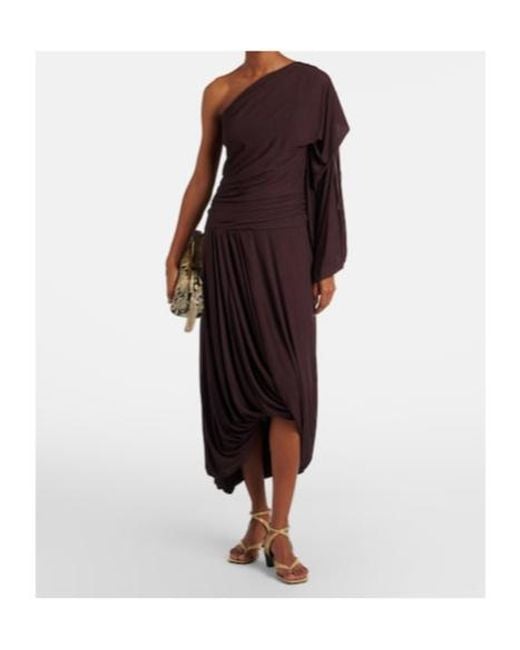 Proenza Schouler Purple Gabri Draped One-Shoulder Jersey Midi Dress