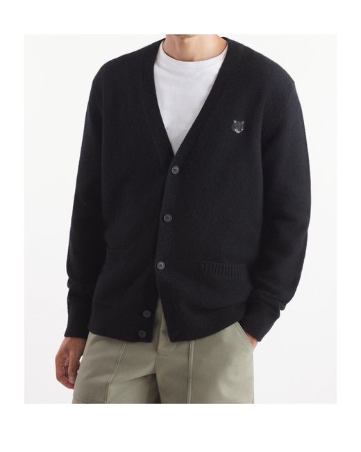 Maison Kitsuné Black Maison Kitsuné Bold Fox Head-Patch Button-Up Cardigan for men