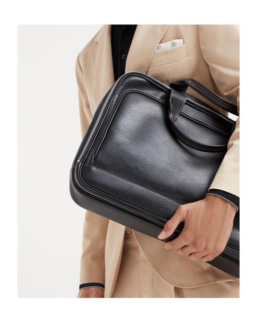 Brunello Cucinelli Black Leather Briefcase for men