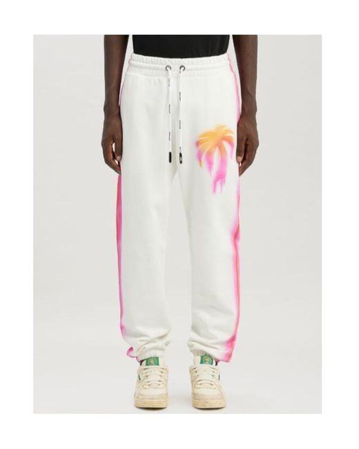 Palm Angels White Sprayed Palm Cotton Track Pants for men