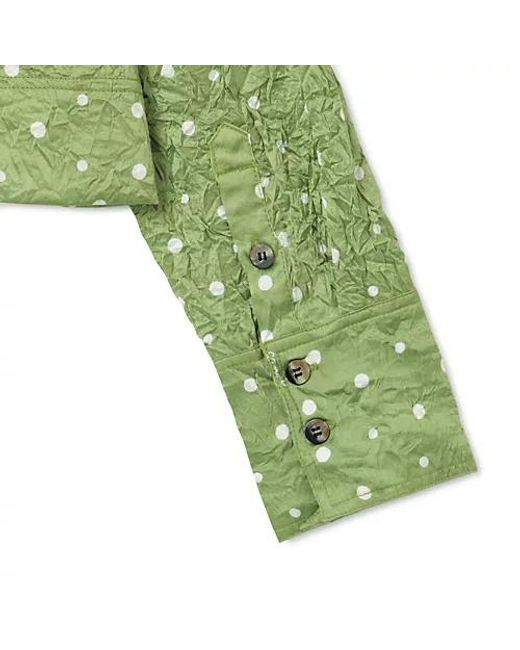 Ganni Green Crinkled Polka-Dot Shirt