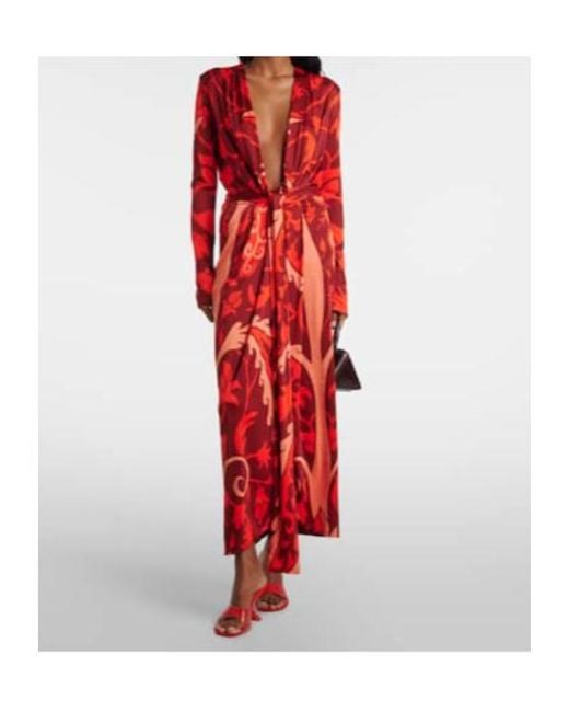 Johanna Ortiz Gathered Printed Jersey Midi Dress