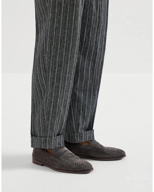 Brunello Cucinelli Brown Round-Toe Loafers for men