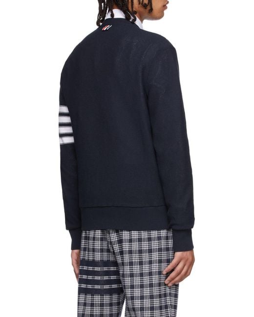 Thom Browne Blue 4-Bar Stripe Cardigan for men