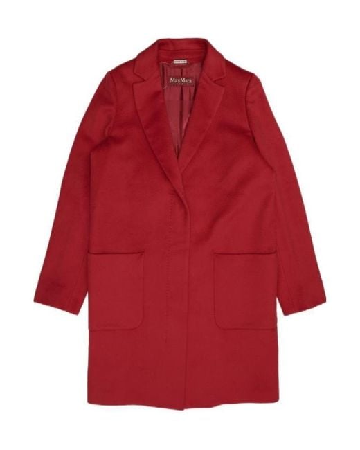 Max Mara Red Single-Breasted Medium-Length Coat