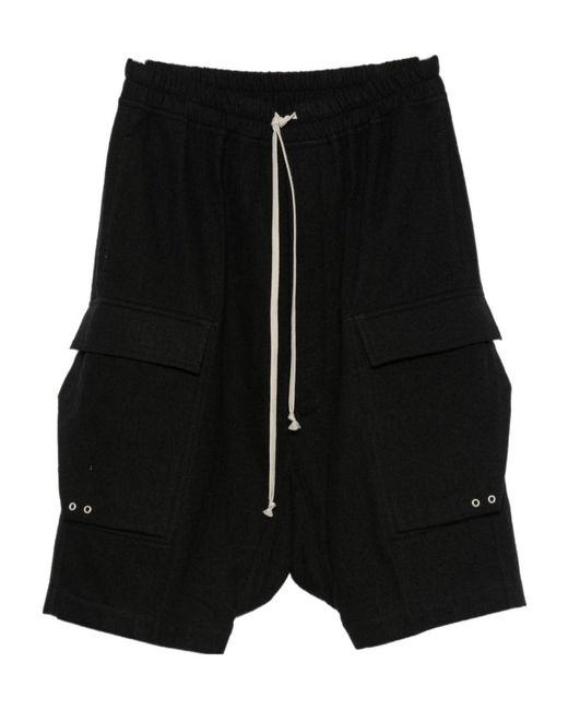 Rick Owens Black Drop-Crotch Cargo Shorts for men