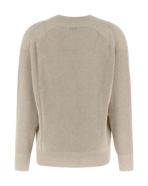 Brunello Cucinelli Gray V-Neck Openwork Sweater