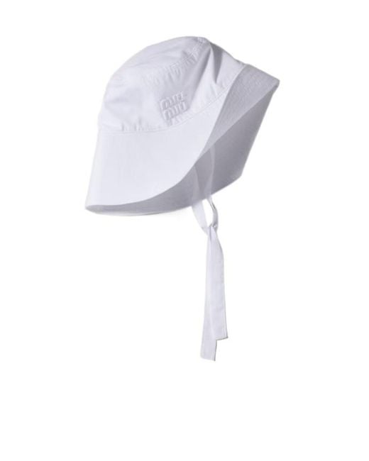Miu Miu White Wide-Brimmed Poplin Bucket Hat