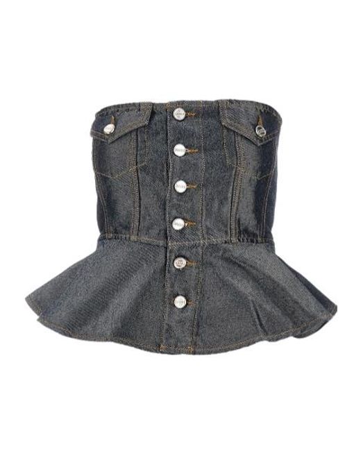 Ganni Gray Bow Peplum Textured Top