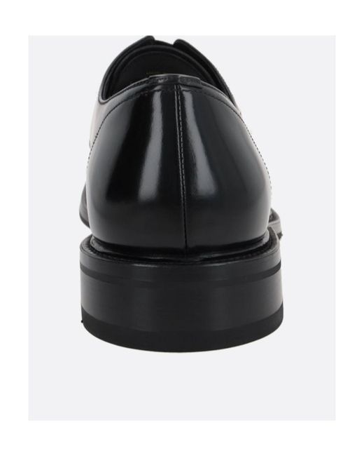 Prada Black Brushed Leather Lace-Up Shoes for men