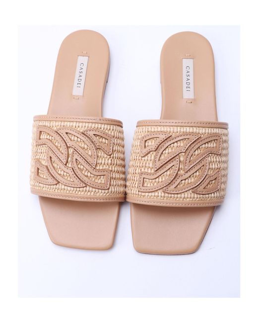Casadei Pink Portofino Logo-Patch Square-Toe Slides