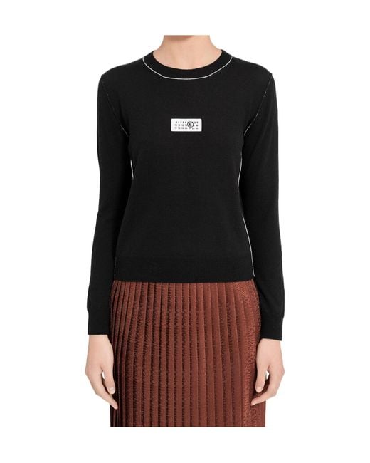 MM6 by Maison Margiela Black Contrast-Trimmed Ribbed Jumper
