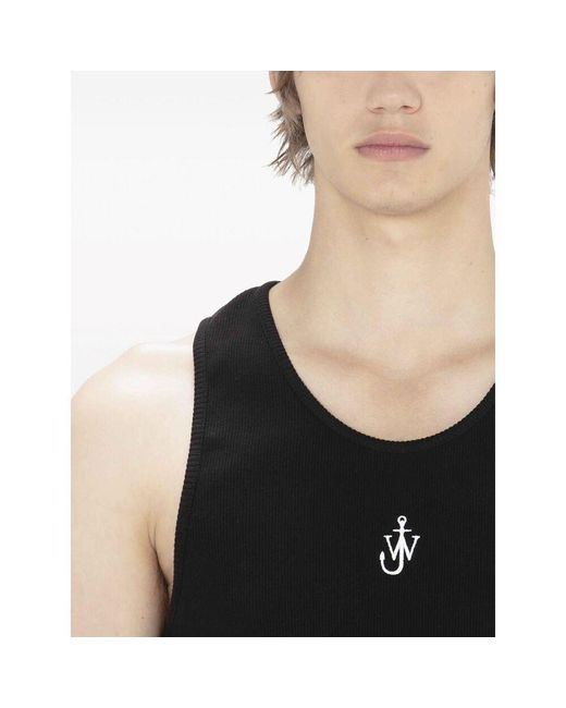 J.W. Anderson Black Jw Anderson Logo-Embroidered Ribbed-Knit Sleeveless Tank Top for men