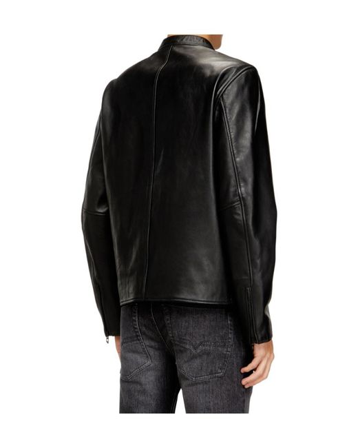 DIESEL Black Logo-Embossed Leather Jacket for men