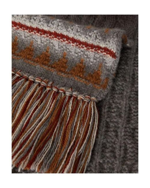 Loro Piana Gray Cashmere Geometric Jacquard Scarf