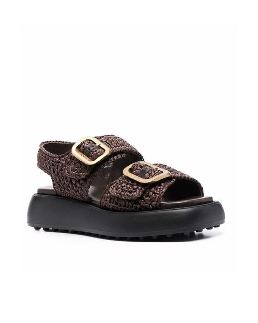 Tod's Black Buckle Detail Woven Sandals