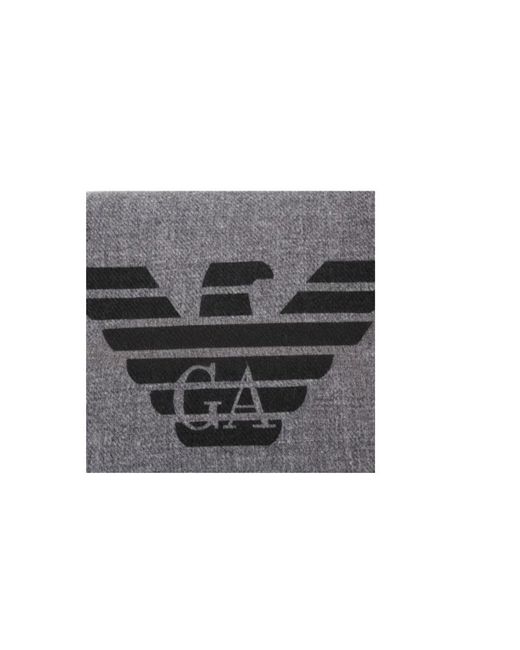 Emporio Armani Gray Logo Detailed Fringed Scarf for men