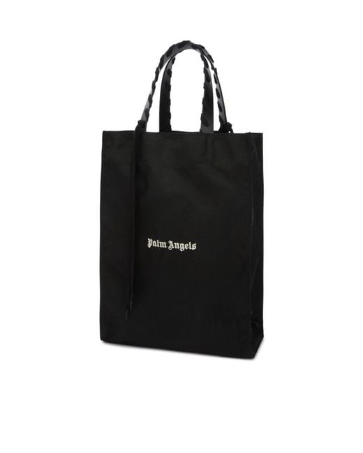 Palm Angels Black Logo Printed Lace-Up Detailed Tote Bag