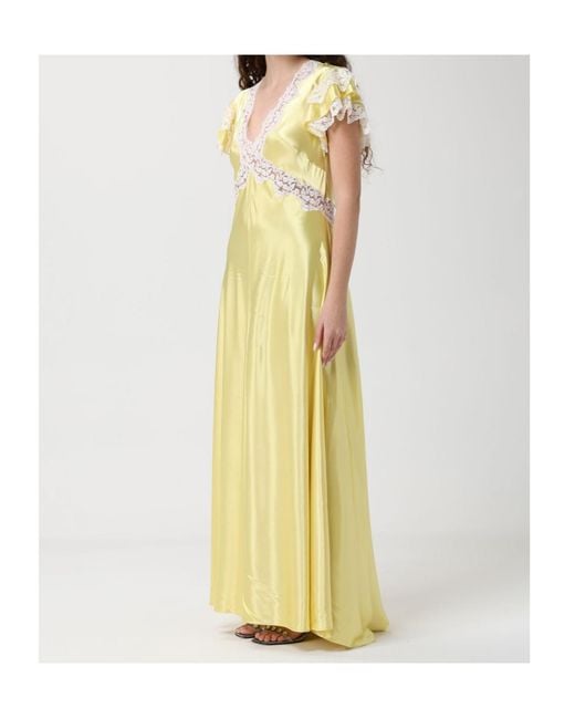 Alberta Ferretti Yellow V-Neck Dress