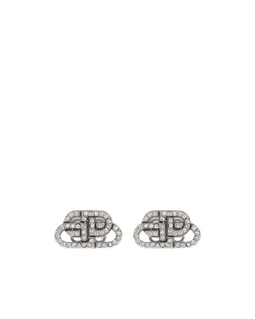 Balenciaga White Logo Stud Earrings