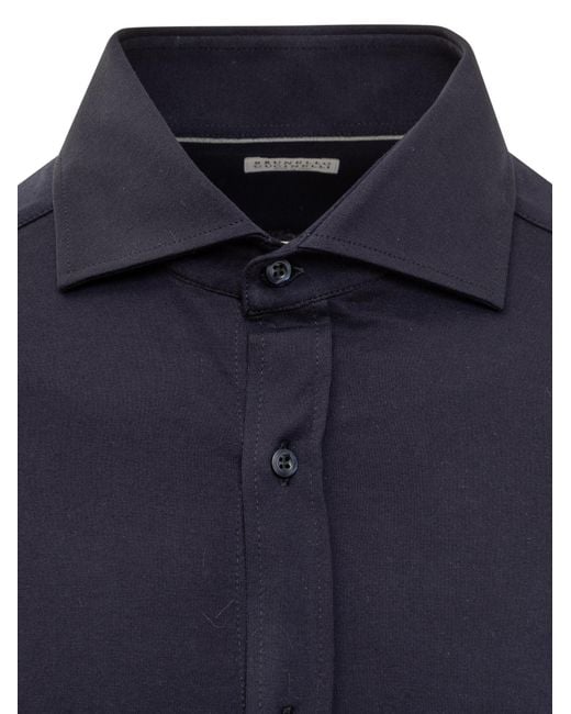 Brunello Cucinelli Blue Collared Long-Sleeved Shirt for men
