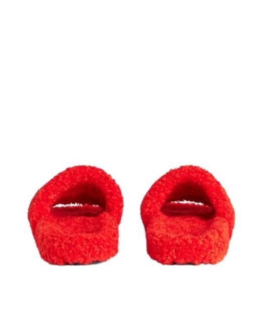 Balenciaga Red Logo Fleece Slides