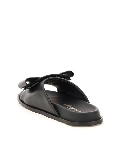 Ferragamo Black Virgil Bow-Detail Leather Sandals