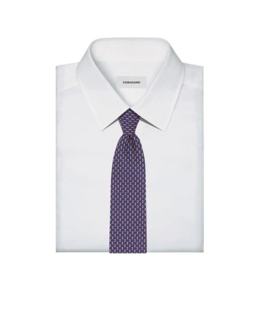 Ferragamo Blue Bicolor Gancini Jacquard Tie for men