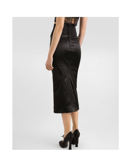 Dolce & Gabbana Black Belt Detailed Satin Calf-Length Skirt
