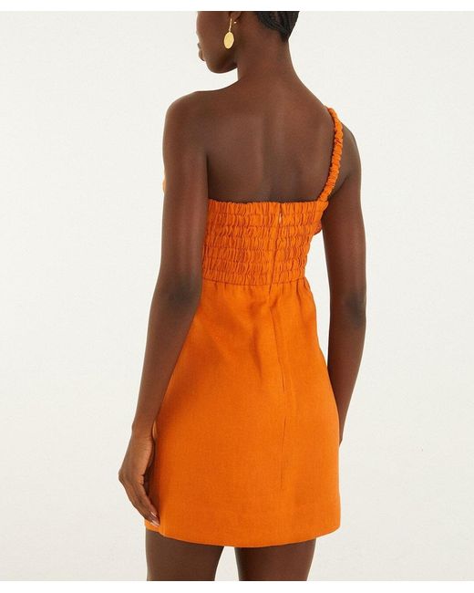 Farm Rio Orange Ruffle One-Shoulder Mini Dress