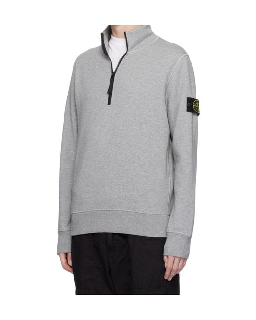 Stone Island Gray Logo-Patch Half-Zip Sweatshirt for men