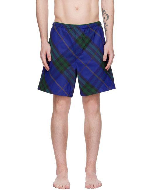 Burberry Blue Checkered Knee-Length Twill Swim Shorts for men