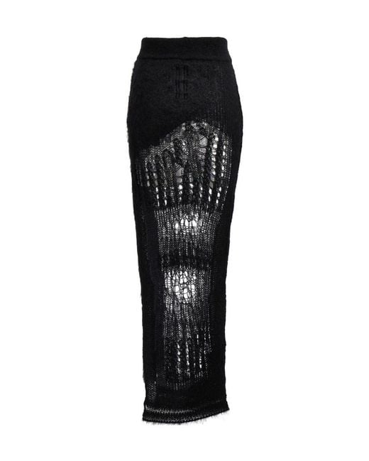 Rick Owens Black Ziggy Ripped Knitted Skirt