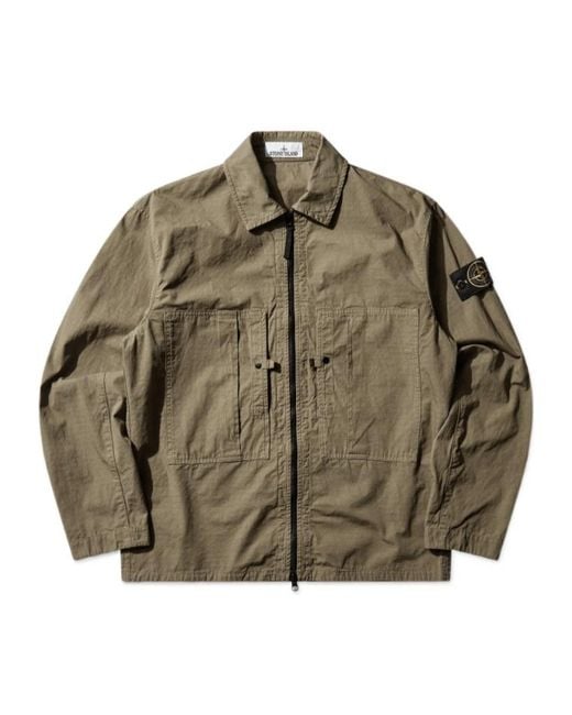 Stone Island Green Comfort-Fit Zipper-Up Overshirt for men