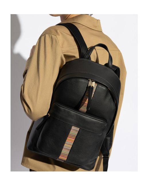 Paul Smith Black Leather Backpack for men