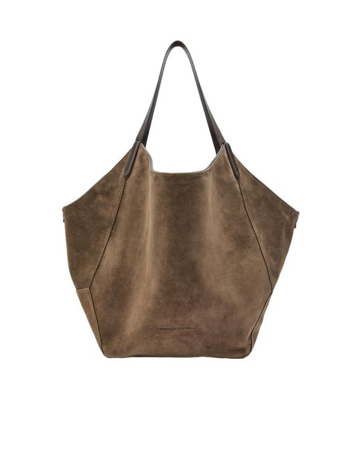 Brunello Cucinelli Brown Reversible Suede Tote